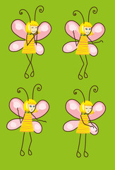 Set of cartoon butterflies with different emotions. Vector