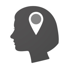 Isoalted female head icon with a map mark