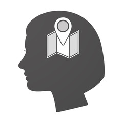 Isoalted female head icon with a map