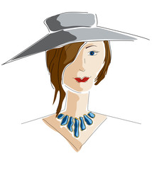 Elegant lady in a hat with jewelery