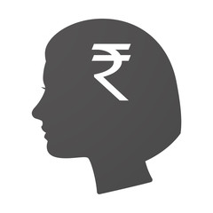 Isoalted female head icon with a rupee sign