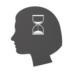 Isoalted female head icon with a sand clock