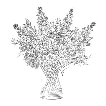 Vector hand drawn  flower arrangement in transparent vase