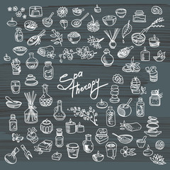 spa doodle icons set