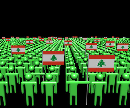 Crowd of abstract people with many Lebanese flags illustration