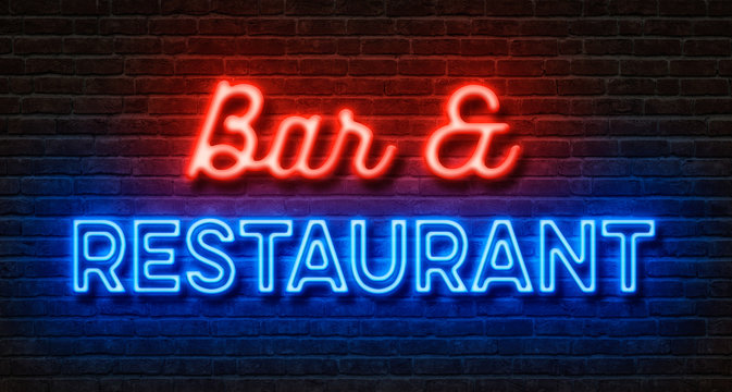 Neon sign on a brick wall - Bar and Restaurant