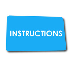 Icono plano INSTRUCTIONS en rectangulo azul con sombra