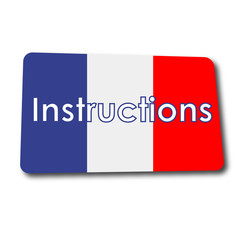 Icono plano Instructions en rectangulo con bandera Francia y sombra