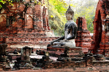 Ancient buddha statue at Mahathat temple, historic site in Ayutt