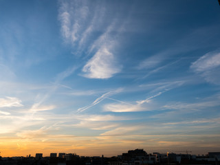 Silhouette cityscape view under twilight sky