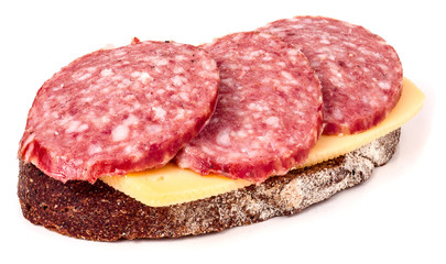 sandwich with salami on a white background