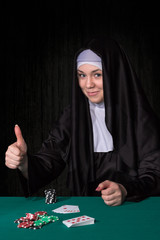 Satisfied nun won in poker