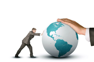 Businessman pushing earth globe