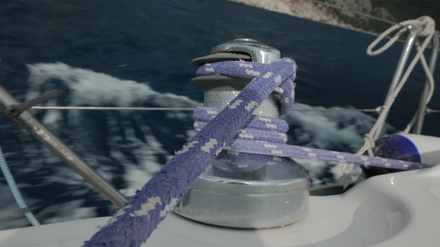 Steel Capstan on the Deck of Sailing Yacht. 4k