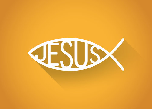 silver christian fish symbol in a flat design, illustration