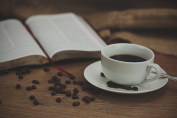 Coffee cup against a rustic background