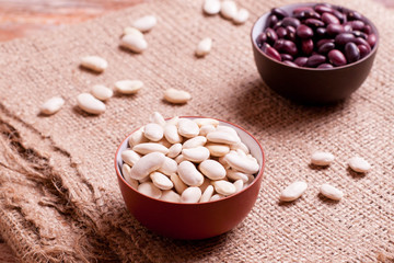 dried white and red beans on a canvas