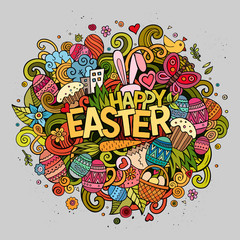 Cartoon vector hand drawn Doodle Happy Easter illustration