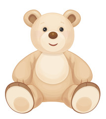 Vector brown sitting bear cartoon isolated.