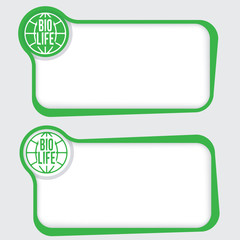 Set of two vector text frames and globe icon and bio icons