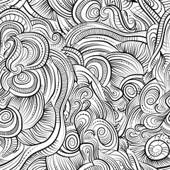 Vintage line art abstract nature ornamental seamless pattern