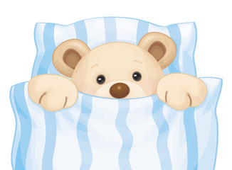 Obraz premium Vector cute sleeping baby bear in bed.