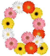 Buchstabe Q Alphabet aus Blumen Freisteller auf weiss