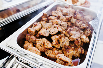 Delicious barbecue at buffet on table