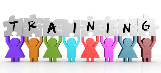 Puppet hold puzzle with training word on it