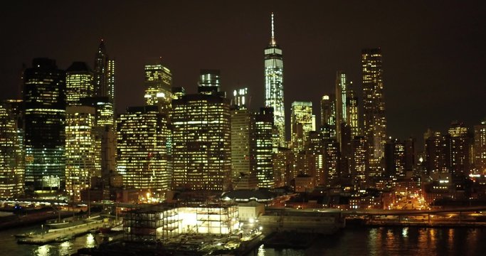 New york, south Manhattan, night, winter,close to Brooklyn bridge