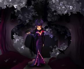 Obraz premium Witch character in front of dark forest