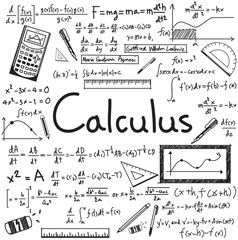 Calculus law theory and mathematical formula equation doodle handwriting icon in white isolated paper background with hand drawn model for education presentation or subject title, create by vector 