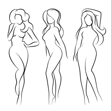 Naked woman silhouette or nude woman silhouette. Vector illustration