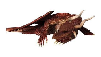 3D Illustration Red Fantasy Dragon on White