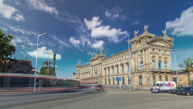 Edifici De La Duana in the port of Barcelona timelapse hyperlapse, Spain