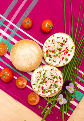 buns with cottage cheese and fresh radish
