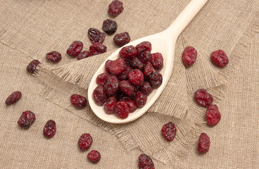 dried cranberries on canvas close up