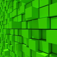 3d rendering of green cubic random level background.