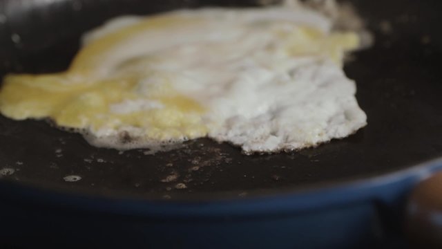 An egg frying in a pan