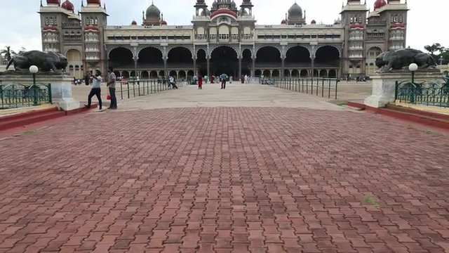 Tilt up shot of Mysore Palace, Mysore, Karnataka, India