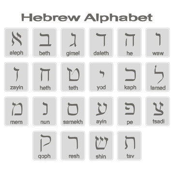 Set of monochrome icons with hebrew alphabet for your design