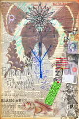 Esoteric background wth butterflie and mysterious collage
