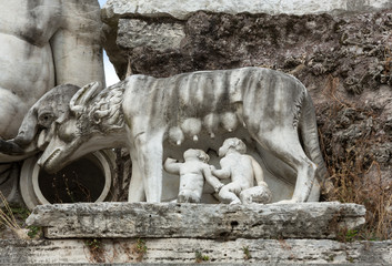 Rome - Piazza del Popolo. The she-wolf suckling romulus and remus the traditional founders of the city and empire of rome