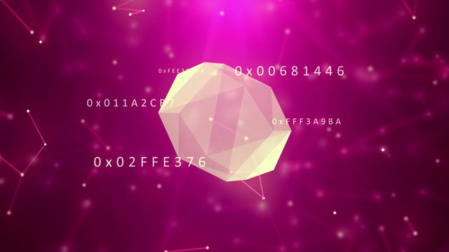 Cyberspace with hexadecimal code, low poly geometric technology. Ultra High Definition 4K animation loop.
