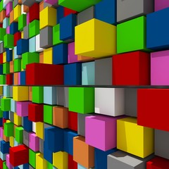 3d rendering of colorful cubic random level background.