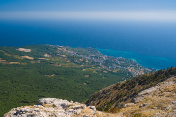 Fototapeta na wymiar View on Crimean shore near Gaspra settlement from Ai-Petri mountain