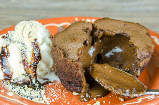 Chocolate muffin with ice cream