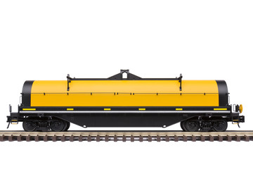 Fototapeta na wymiar A Covered Steel Coil Railroad Car On Train Track