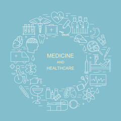 Vector line style illustration with on a theme medicine.