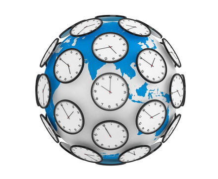 International Time Zones Concept. Modern Clocks around the Earth